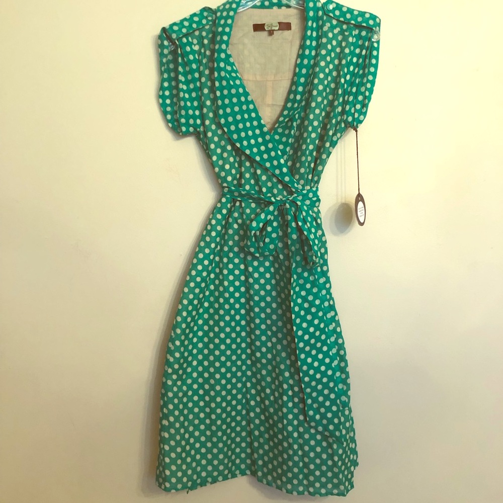 Eva Franco green polka dot wrap dress NWOT